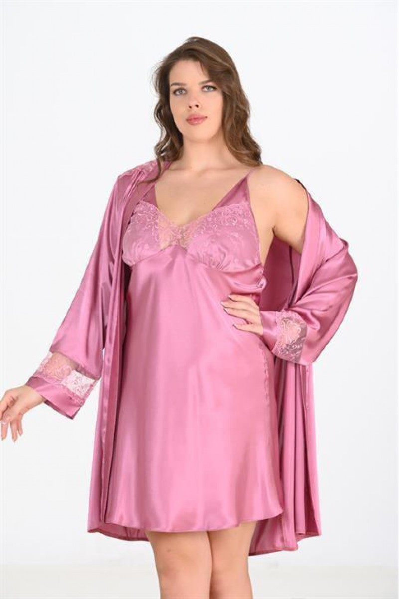 Ahu 2li Gülkurusu Sabahlık Takımı Bigsize 6204