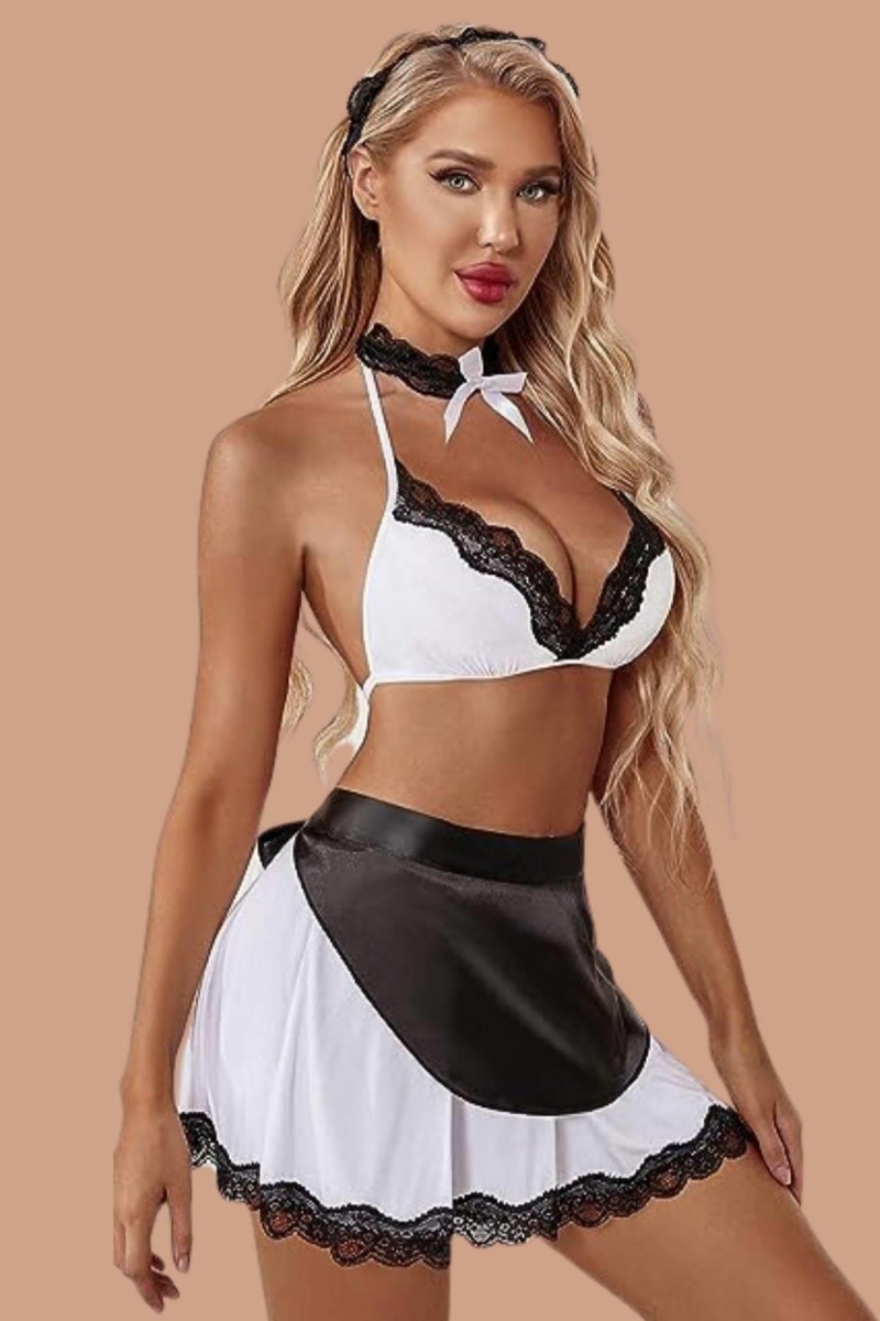 Arias Closet Fantezi Şık Kenarları Dantel İle Süslenmiş Hizmetci Kostümü