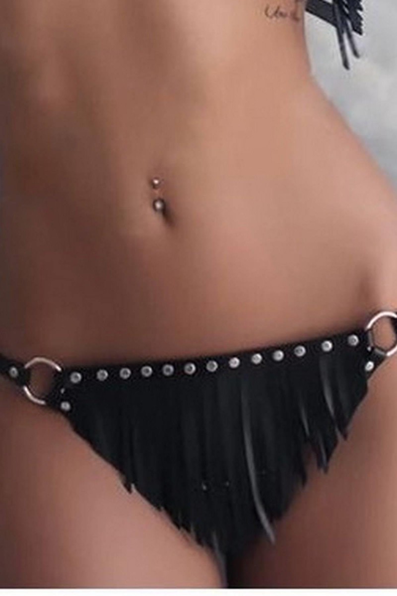Arias Closet Yumuşak Deri Harness Fantezi Tanga Siyah