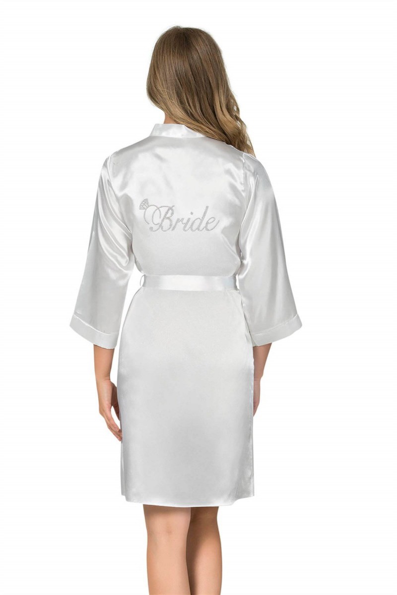 Arias Closet Beyaz Kısa Saten Bride Sabahlık
