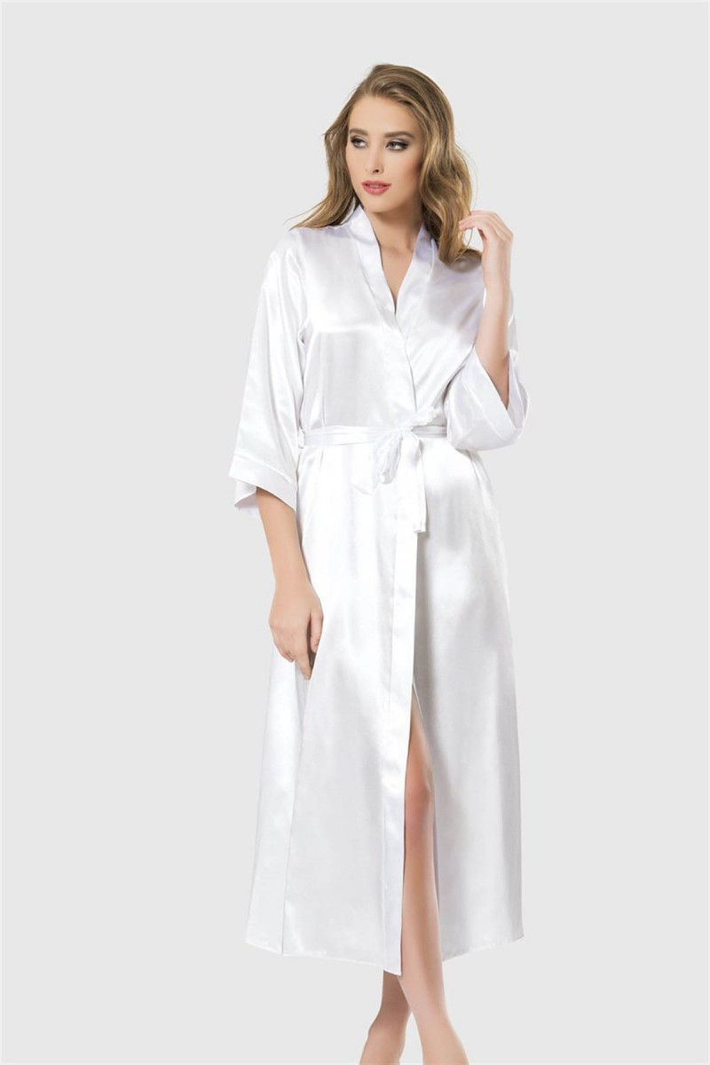 Arias Closet Beyaz Uzun Saten Sabahlık