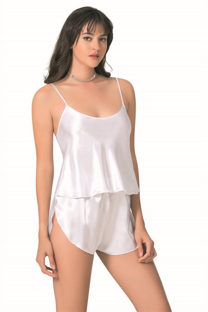 Arias Closet Beyaz Saten Babydoll Şort Takımı