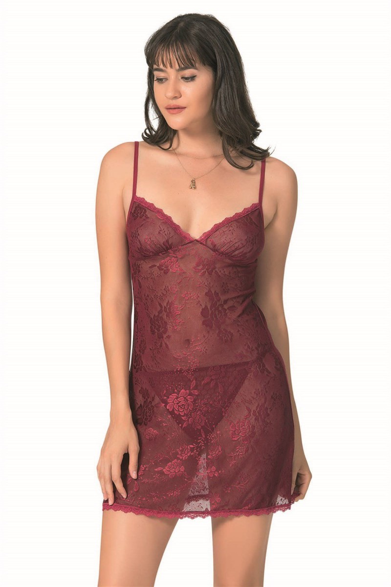 Arias Closet Bordo Kısa Jakarlı Gecelik