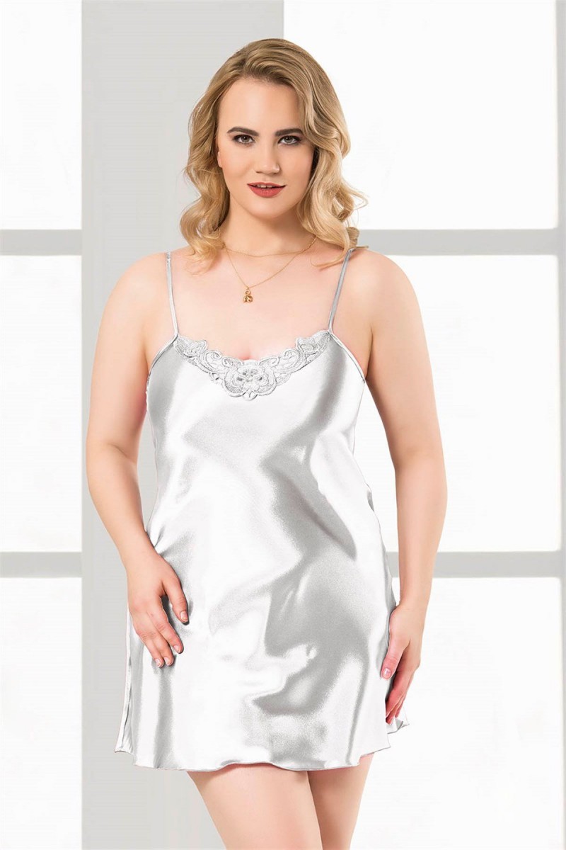 Arias Closet Büyük Beden Beyaz Kısa Saten Gecelik