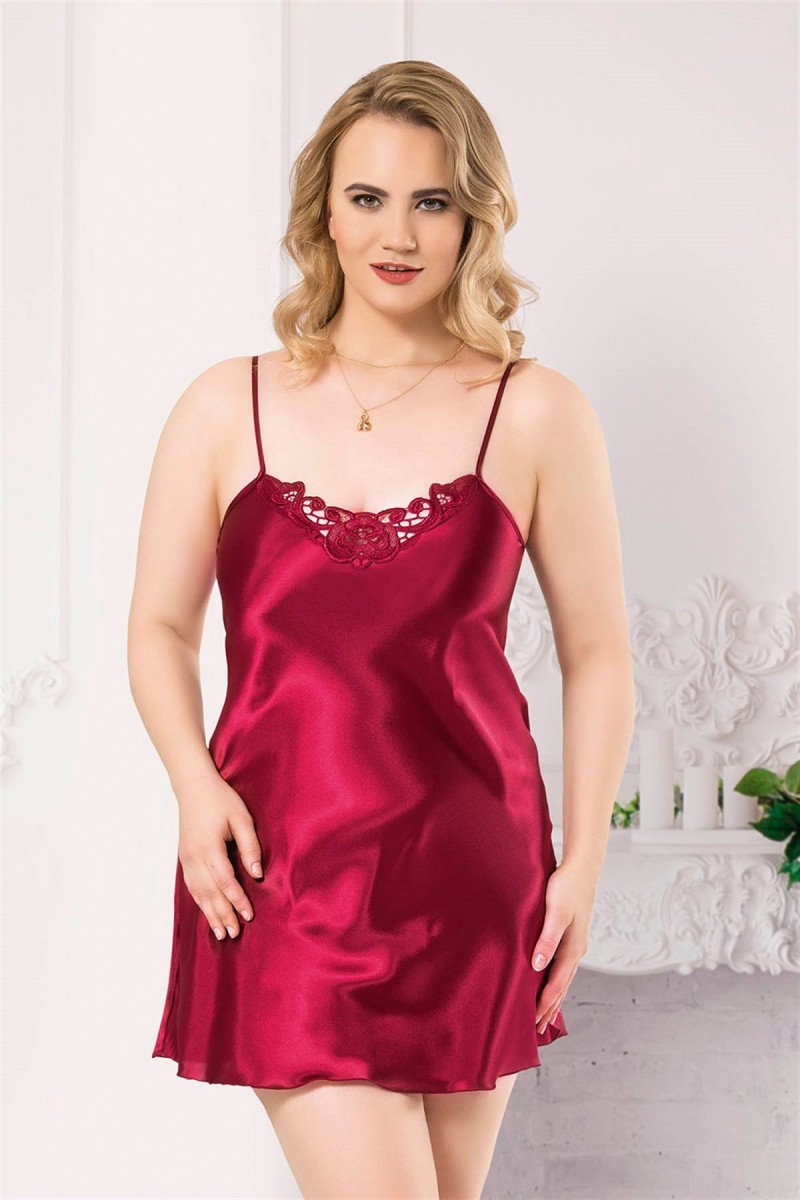 Arias Closet Büyük Beden Bordo Kısa Saten Gecelik