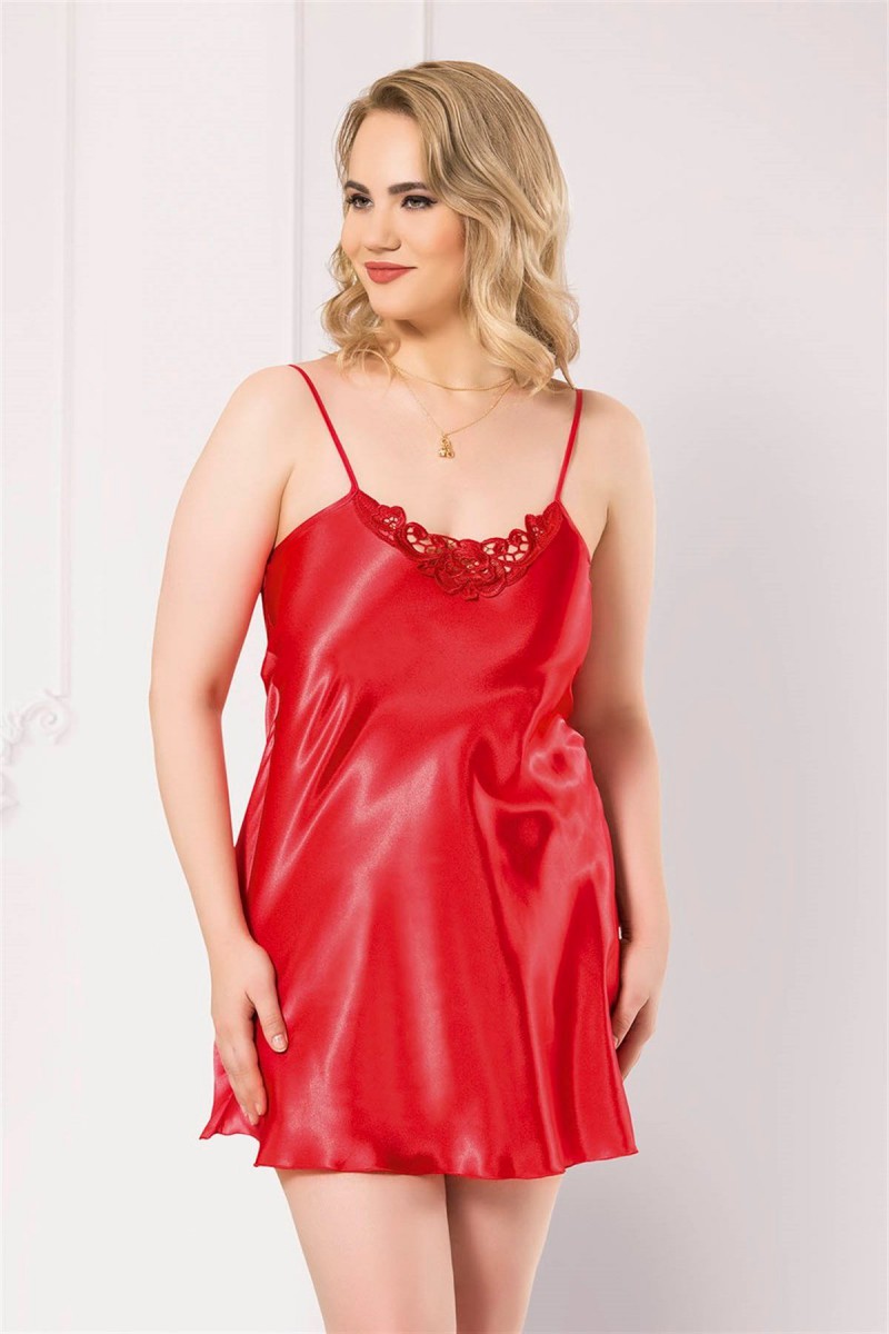 Arias Closet Büyük Beden Kırmızı Kısa Saten Gecelik