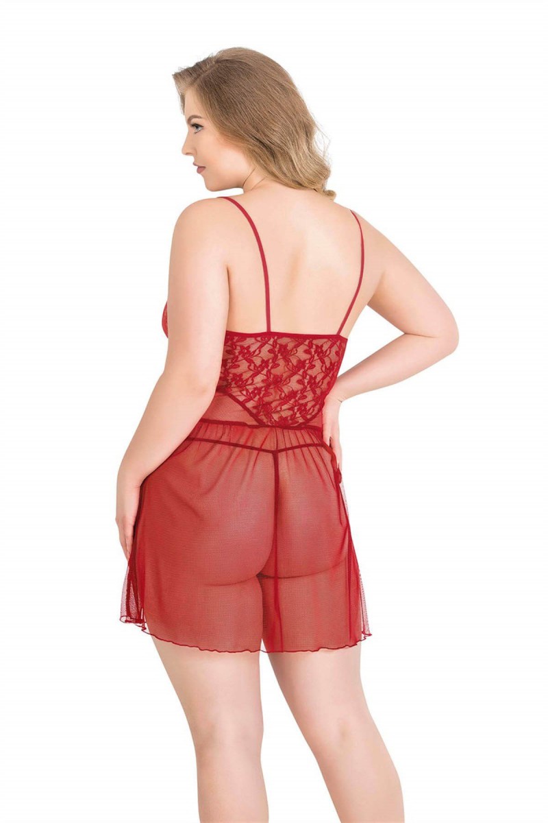 Arias Closet Büyük Beden Kırmızı Kısa Tül Gecelik