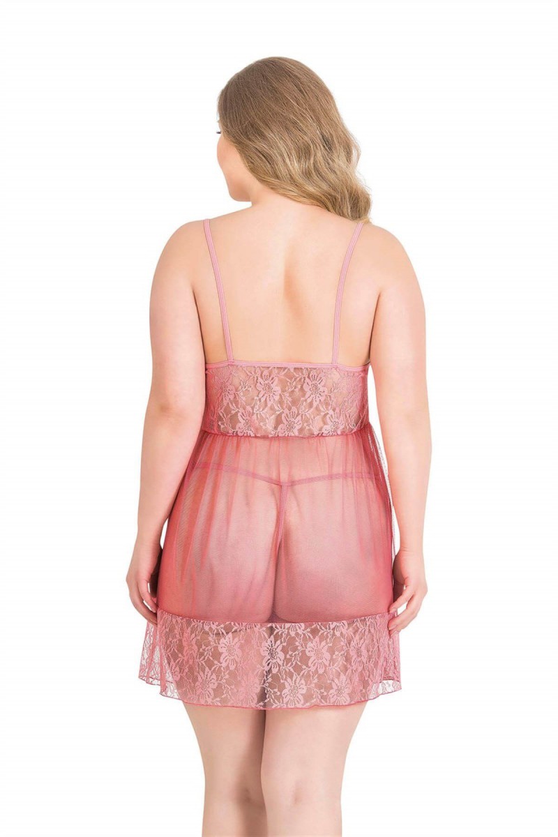 Arias Closet Büyük Beden Mercan Kısa Tül Gecelik