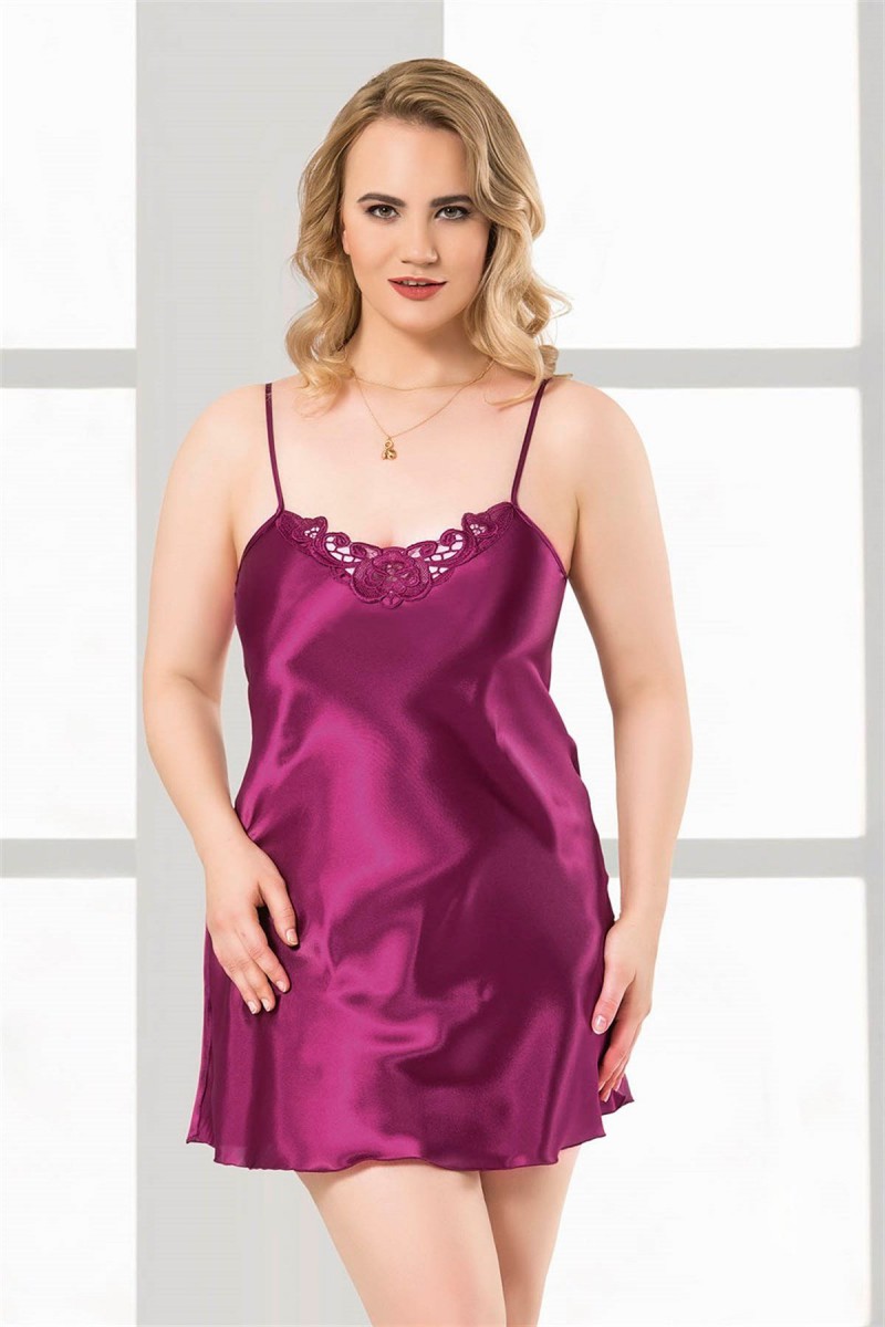 Arias Closet Büyük Beden Mor Kısa Saten Gecelik