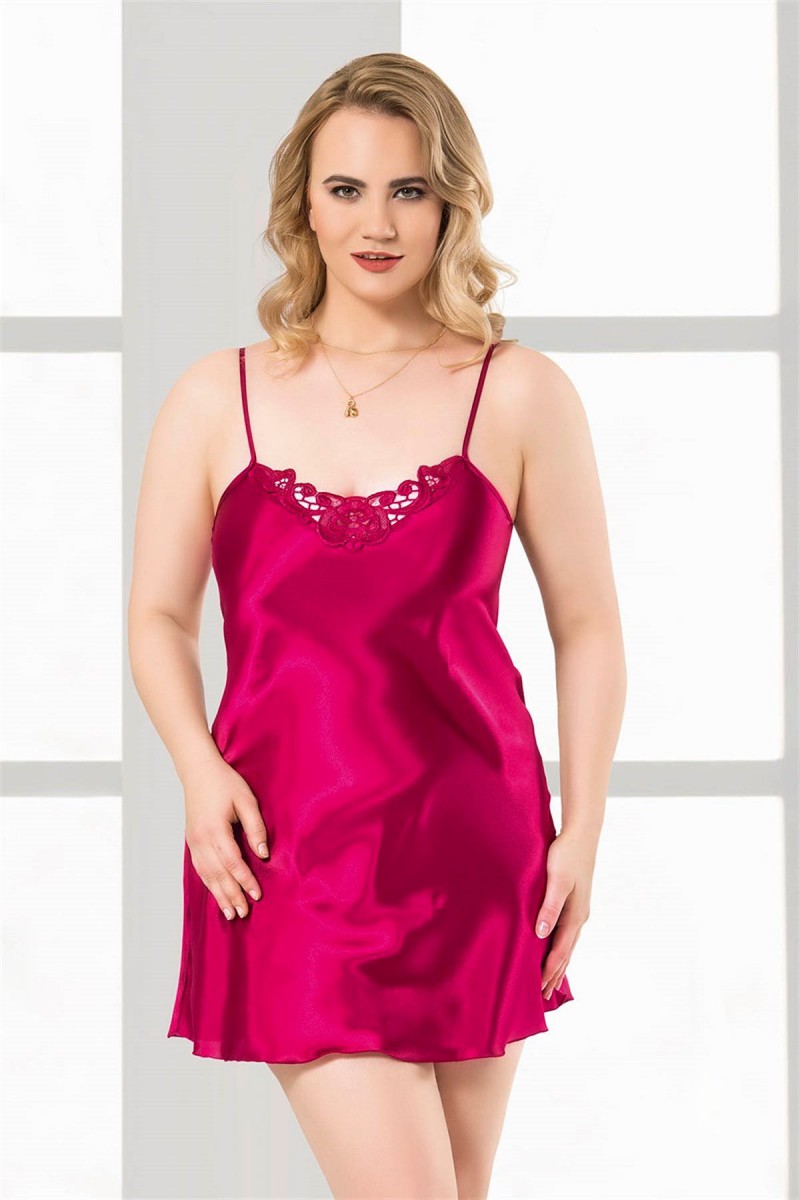 Arias Closet Büyük Beden Vişne Kısa Saten Gecelik