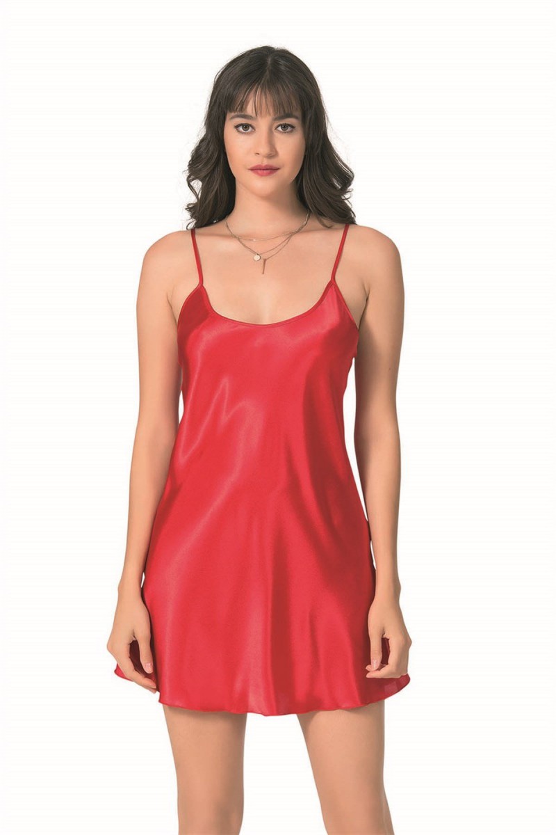 Arias Closet Kırmızı Kısa Saten Gecelik