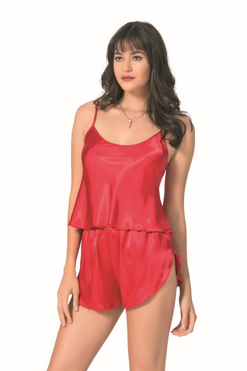 Arias Closet Kırmızı Saten Babydoll Şort Takımı