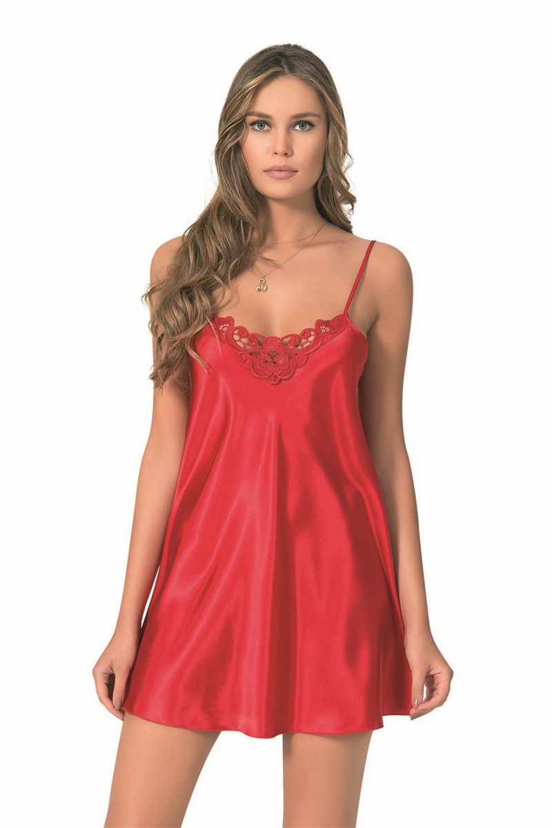 Arias Closet Kırmızı Kısa Saten Gecelik