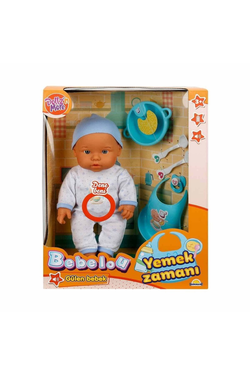 030021 Sunman, Bebelou Yemek Zamanı Sesli Bebek Seti 35 Cm / +3 Yaş