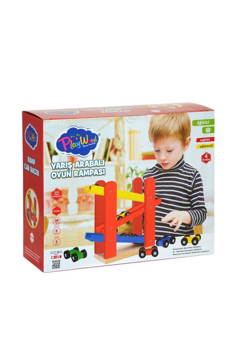 Ony-382 Playwood  Ahşap Yarış Arabalı Oyun Rampası-onyıl