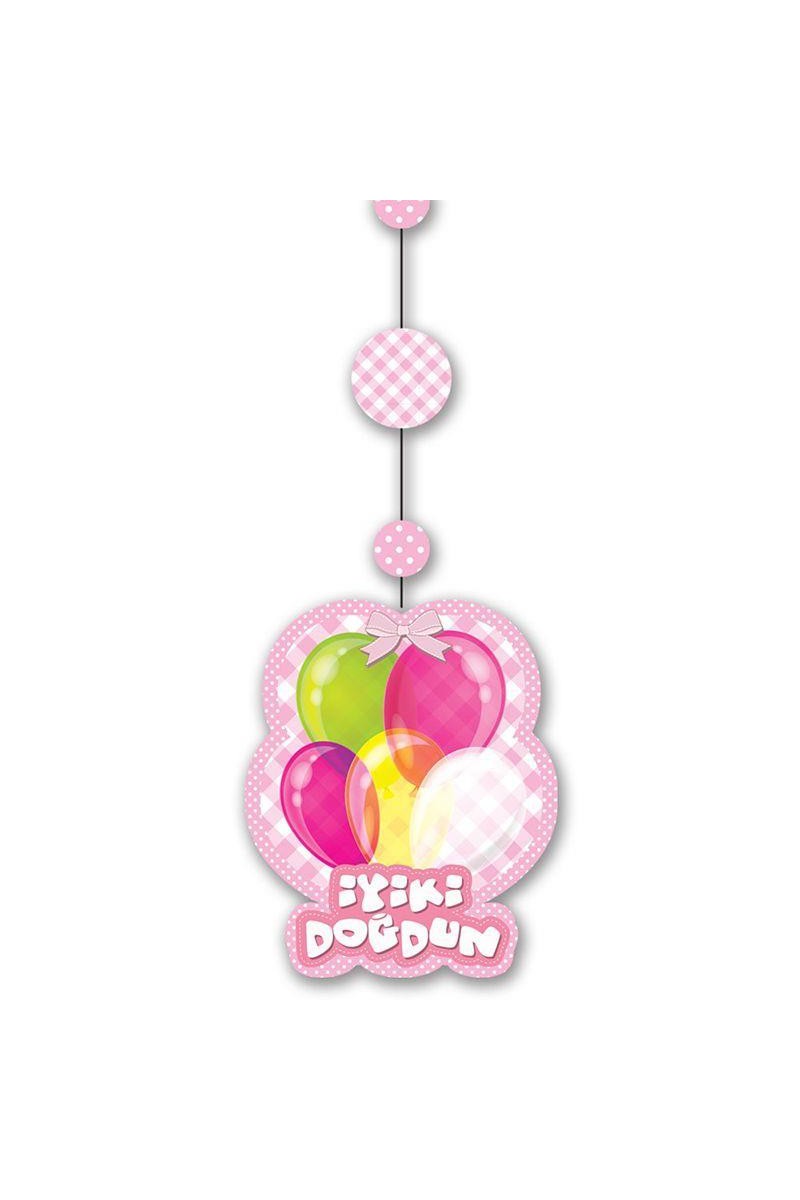 iyiki Doğdun Yazılı Asmalı ip Süs Pembe Renk 3 Lü Set 12x45 Cm