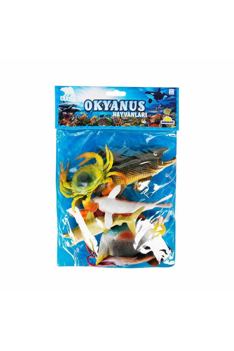 1000713 Okyanus Hayvanları Poşetli 7li Hayvan Oyun Seti -sunman