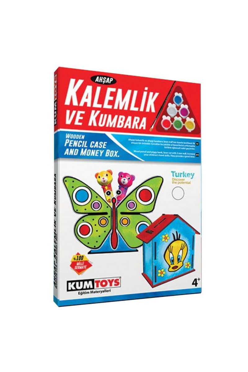 5304 Ahşap Kalemlik Ve Kumbara Seti