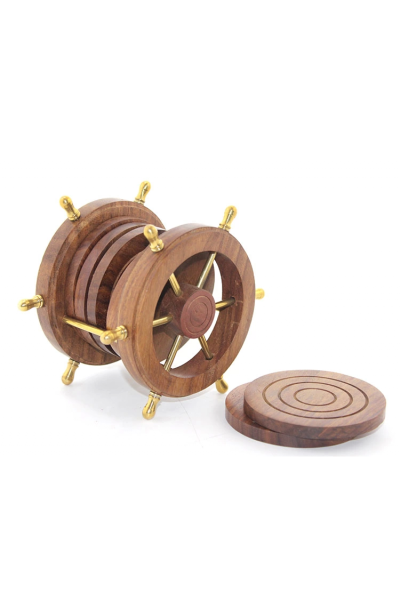Pirinç Dümenli Ahşap Bardak Altı W720